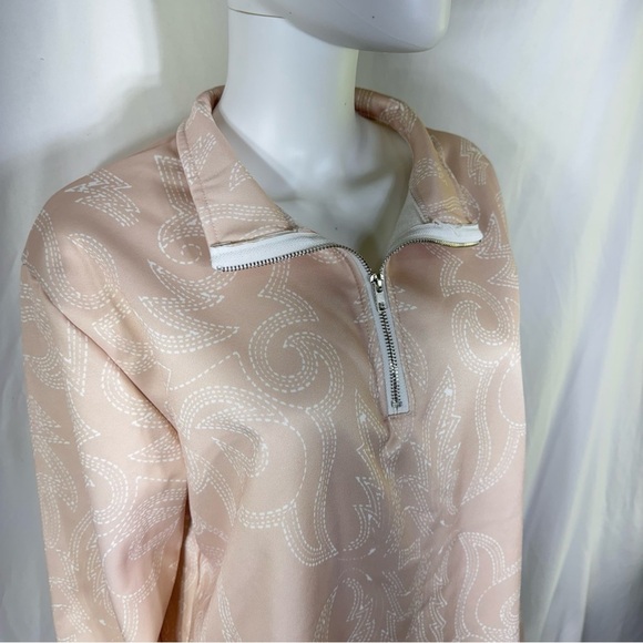 Women’s Dusty Pink Paisley Stitch Print Zippered Mock Collar Pull Over - Picture 3 of 6